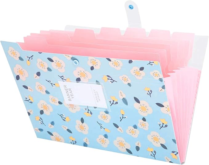 Flower Design Expanding File Folders, 8 Pocket, 4 Pack, A4 Letter Size, Poly Material, 12.8 x 9.3 in