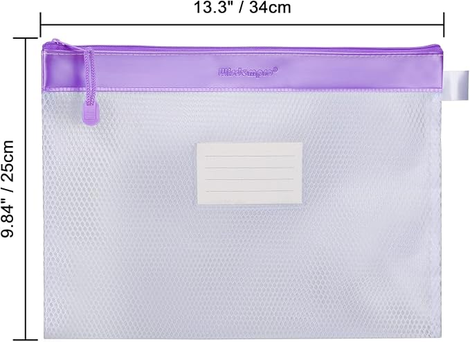Wisdompro Zipper Pouch, 4 Packs Durable Letter Size Waterproof Mesh File Bag, Document Organizer - Blue/Purple