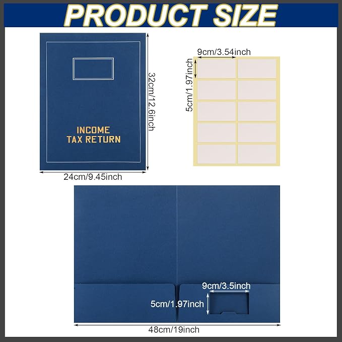 Kisston 200 Pcs Tax Return Folders Bulk 2 Pocket Gold Foil Stamped Income Tax Folders with Labels Business File Office Blank Organizer (Blue)