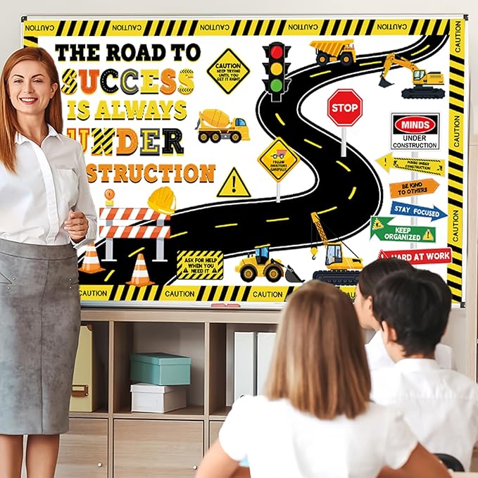 Construction Bulletin Board Decorations Road to Success Cutouts Construction Positive Sign Classroom Decor Traffic Inspirational Bulletin Board for Classroom Chalkboard Back to School Supplies