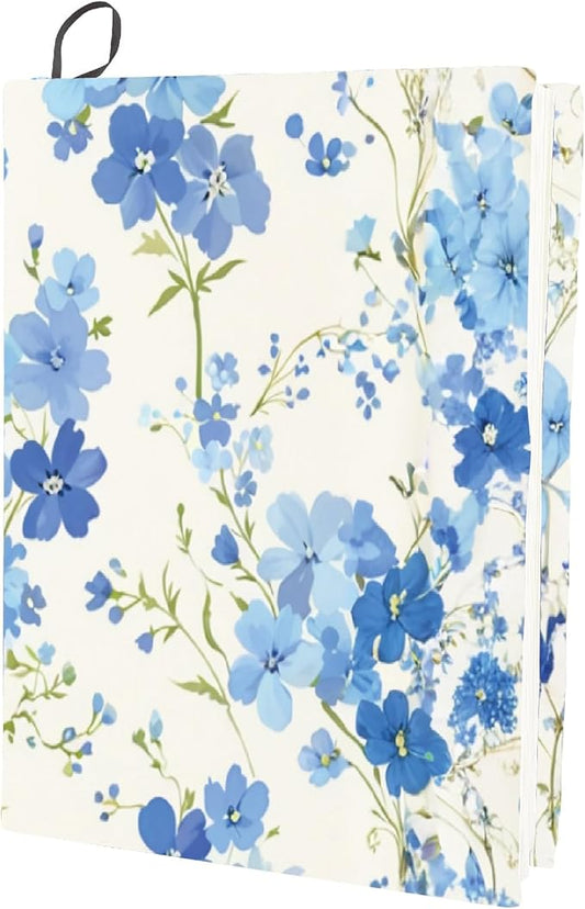 CRASPIRE Blue Flower Stretchable Book Cover Plant Washable Reusable Large Nylon Book Protector Elastic Notebook Wraps Suitable for Hardcover Books Classroom Students