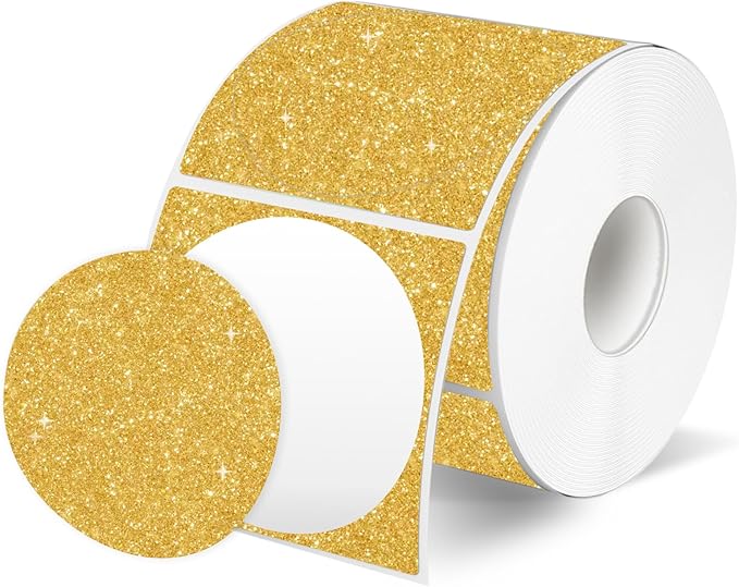 2 Inch Holographic Thermal Labels, Circle Direct Thermal Labels Stickers, Self-Adhesive Round Thermals Printer Label for DIY Logo Design (300Pcs, Holographic Shiny Gold)