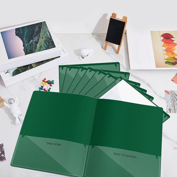 Henoyso 24 Pcs Folders with Pocket School to Home Folder Heavy Duty 2 Pocket Homework Folders with Clear Front Pockets for School Students Parent Teacher Communication (Dark Green)
