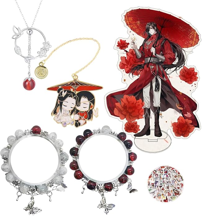 Heaven Blessing Jewelry Sets Hua Cheng Necklace Best Friends Bracelet Anime Acrylic Stand Decoration Tian Guan Ci Fu Bookmarks with Stickers 15 Pcs
