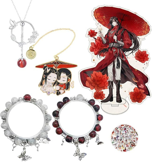 Heaven Blessing Jewelry Sets Hua Cheng Necklace Best Friends Bracelet Anime Acrylic Stand Decoration Tian Guan Ci Fu Bookmarks with Stickers 15 Pcs