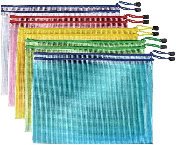 10 Pcs Mesh Zip File Bags, Waterproof Tear-Resistant Plastic Document Folders, A5 Zipper Documents Pouch Document Organizer Bags for School Office Home Travel Storage(9.4 x 7.1 Inches Multicolor)