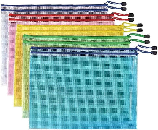 10 Pcs Mesh Zip File Bags, Waterproof Tear-Resistant Plastic Document Folders, A5 Zipper Documents Pouch Document Organizer Bags for School Office Home Travel Storage(9.4 x 7.1 Inches Multicolor)