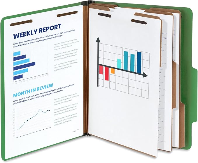 Blue Summit Supplies Green Classification Folders, 3 Dividers, Letter Size with 2 Inch Expansions, Use for Organizing Medical Records & Client Files, 10 Pack