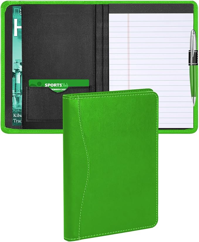 Lcjtop Padfolio/Portfolio Binder, Mini Padfolio Portfolio Binder 5 x 8 Legal Writing Pad, A5 Document Organizer Folder for Men Women, Green