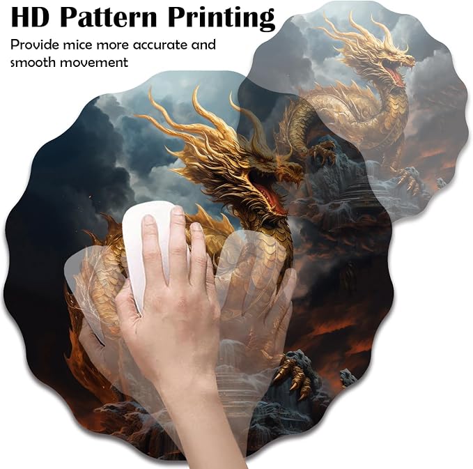 Pen Holder for Desk, PU Leather Multifunctional Desktop Storage Box and Anti-Slip Mouse Pad Set, Makeup Brush Holder Pen Organizer for Office and Home - Golden Dragon