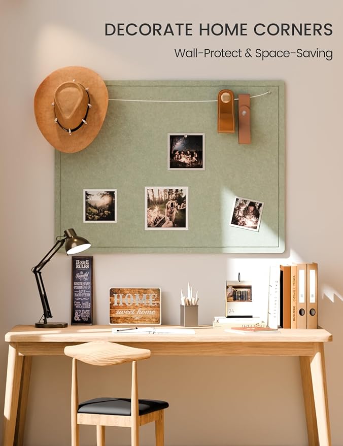 Fluxynara Bulletin Board,47.2" × 35.4" Cork Board Alternative with 24 Safe Removable Adhesive Tabs, Foldable Felt Pin Board for Home Office, Classroom, Bedroom,Entryway for Walls—Sage
