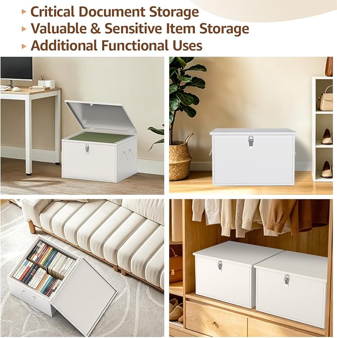 TOPCJ Legal/Letter Lockable Heavy Duty Hanging File Box,Metal File Cabinet,File Organizer Box,Storage Box,Multifunctional Secure Organizer for Office Supplies,Documents,Private Valuables Home Office