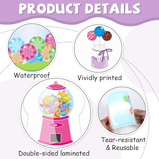 QOUBAI Candy Bulletin Board Set Sweet Theme Classroom Bulletin Board Decorations Pink Gumball Machine Cutouts Classroom Decorations for Back to School Office Home Chalkboard Decor Wall Door