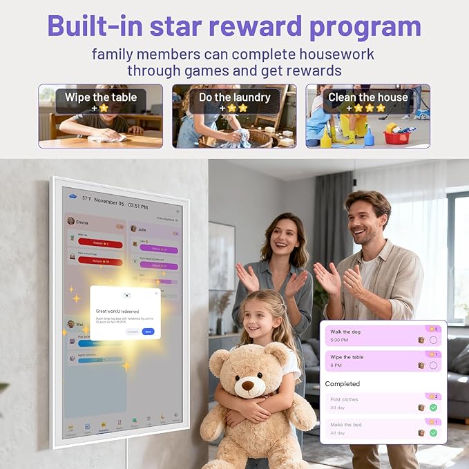 32 inch Smart Calendar Max, Digital Calendar & Chore Chart, Family Organizer with Interactive Touchscreen Display – Wall Mountable in Portrait or Landscape, Gifts for Women Men