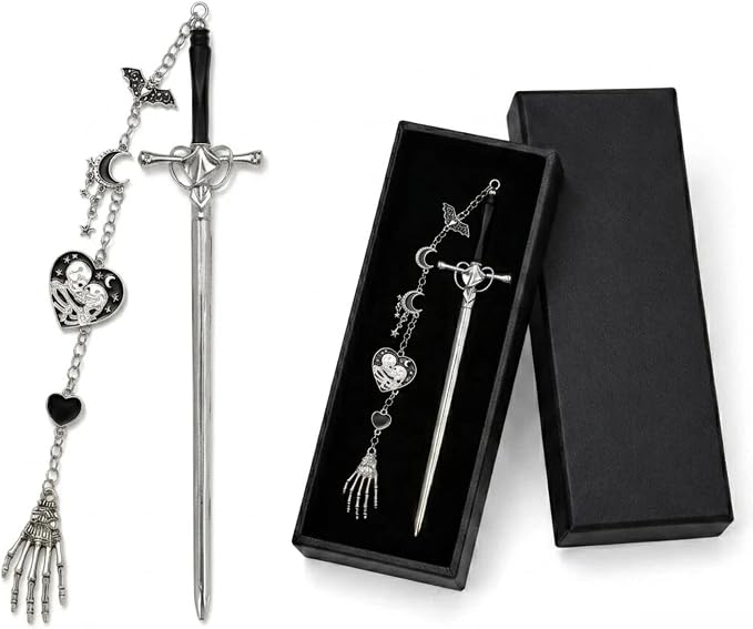 Dark Romance Sword Bookmark - Fantasy Skull Charms Metal Book Mark Moon Start Aesthetic Page Marker for Reading Lover Women Men Students Teachers Reader Bookish Birthday School Graduation