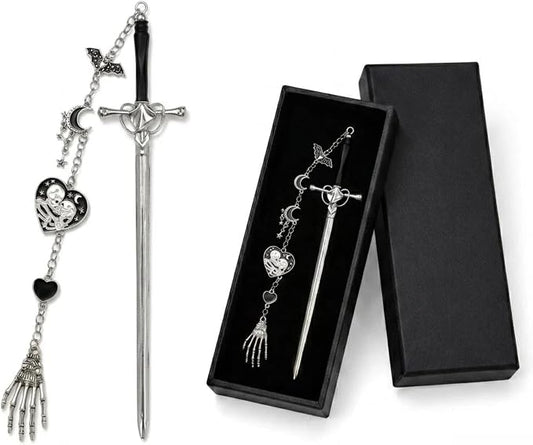 Dark Romance Sword Bookmark - Fantasy Skull Charms Metal Book Mark Moon Start Aesthetic Page Marker for Reading Lover Women Men Students Teachers Reader Bookish Birthday School Graduation