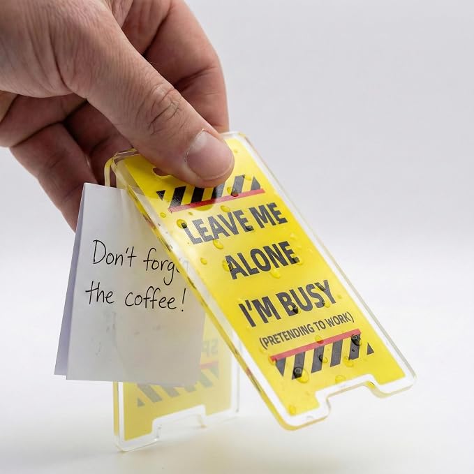 16 Pcs Office Note Holder Clips, Mini Acrylic Yellow Desk Signs Decor Gift for Colleague Leader Employee Birthday