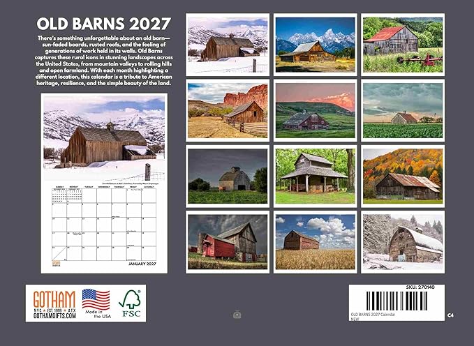 Old Barn Calendar 2027 Country Farm Monthly Wall Calender 12 Month