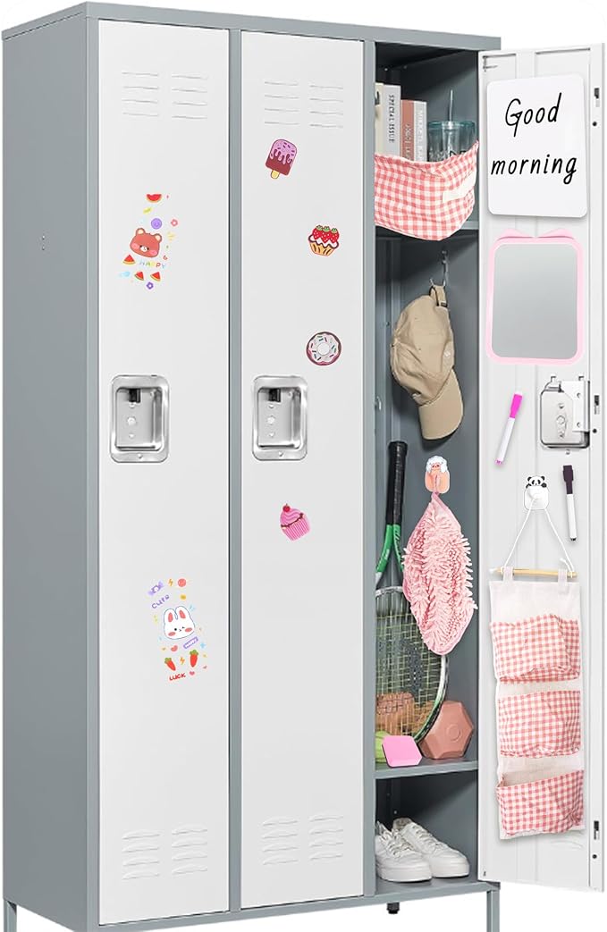 Tazimi Locker Accessories Kit with Magnetic Whiteboard, Mirror, Hook, Rug, Storage Bag, Pen Holder - Back to School Essentials for Girls' Locker Organizer