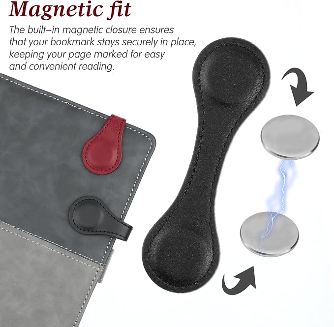 Dimeho 2 Pcs Leather Magnet Bookmark Retro Book Page Holder Vintage Page Marker Clip Handmade Cute Reading Accessories for Women Bookworm Book Lovers Reader Gift(Black+red)