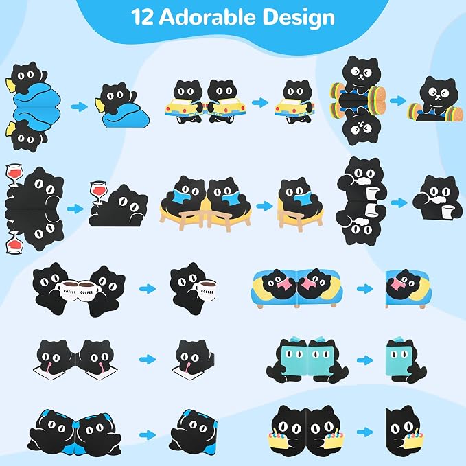 Cat Magnetic Bookmark, Kawaii Fridge Magnets,12PCS Cute Bookmarks, Funny Black Cat Book Marks, Refrigerator Decoative Magnet, Photo Magnets, Book Maker for Women, Mom, Book Lovers, Cat Lover, Bestie