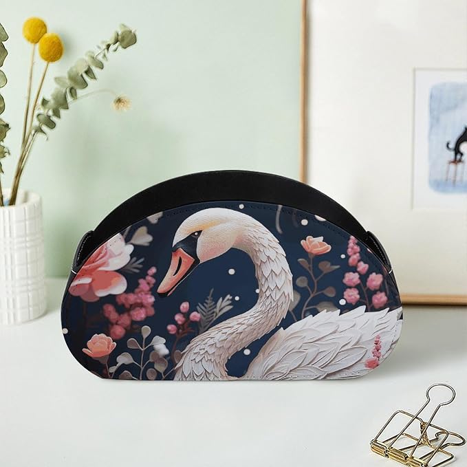 Floral Swan Remote Control Holder TV Remote Caddy with 5 Compartments PU Leather Storage Box Stylish Desk Organizer for TV/DVD/Accessories Desk Office Supplies Home