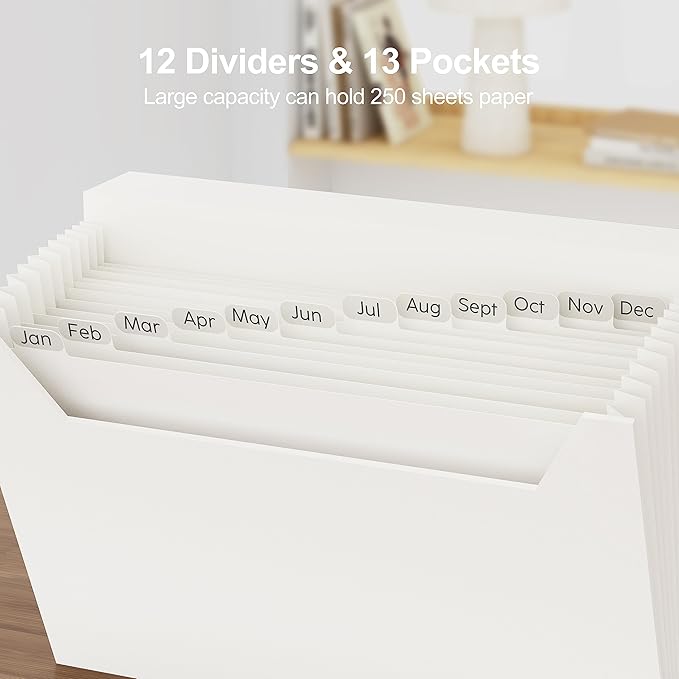 JiaWei Expanding File Folders with Pockets, 13 Pockets Accordian File Organizer with Magnetic Closure, Letter Size Portable Documents and Receipts Folders with Tabs for Document Classification