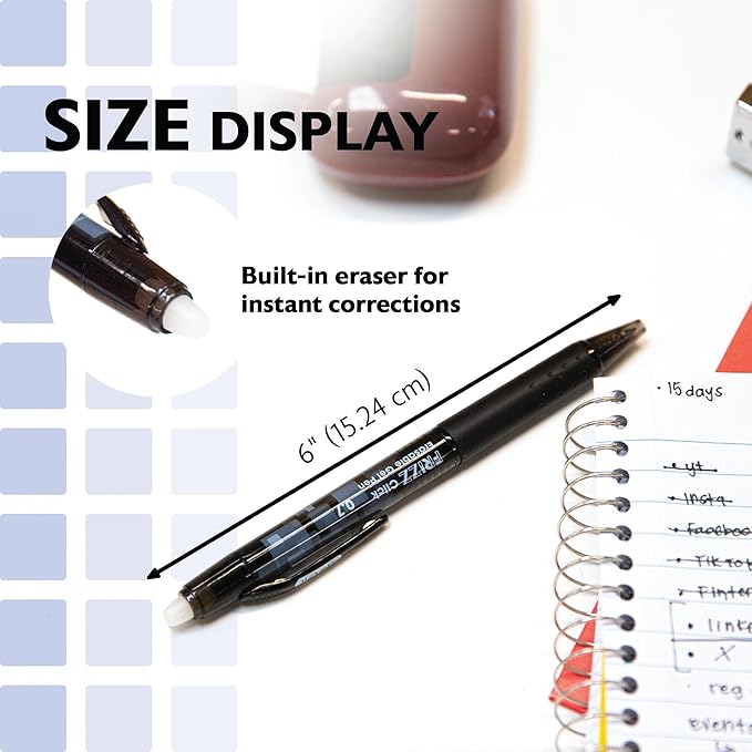 BAZIC PRODUCTS Frizz Retractable Erasable Gel Pens, 0.7mm Medium Point, Assorted Colors Inks, Comfort Grip for Smooth Writing Drawing Planner, 12-Pack
