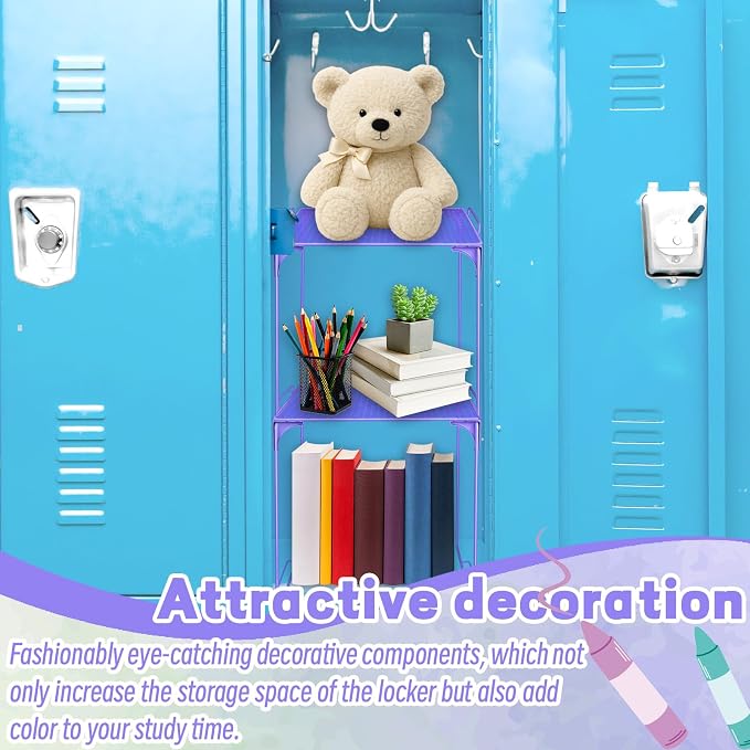 Locker Organizer Shelf Purple Stackable Extra Locker Shelf Storage Cabinet Accessories for Back to School Office Home Gym Supplies