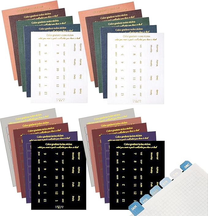 20 Sheets Planner Monthly Index Tabs, Self Adhesive Calendar Tabs Stickers, Colorful Month Separator Index Tabs for Planners Journal Notebook Study Agendas Organizers Office School Supplies