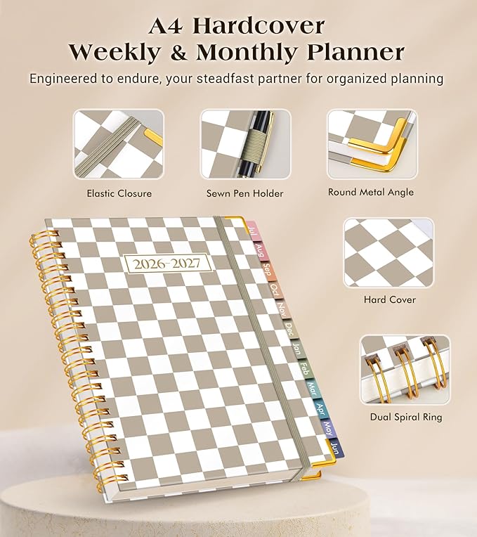 Academic Planner 2026-2027, Hardcover Weekly and Monthly Calendar Planner from July 2026 - June 2027, 8.5" x 11" A4 Large Daily Agenda with Tabs, College School Organizer for Student Teacher, Gingham