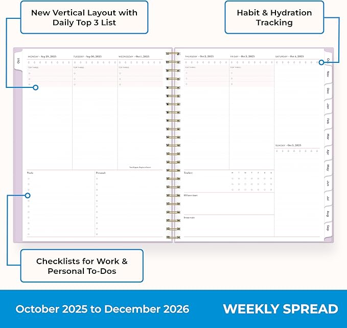Blue Sky 15 Month 2026 Weekly and Monthly Planner Calendar, October 2025 - December 2026, 8.5" x 11", Laminated Cover, Durable Twin Wire Binding, Laminated Tabs, Storage Pocket, Includes Stickers, Darby