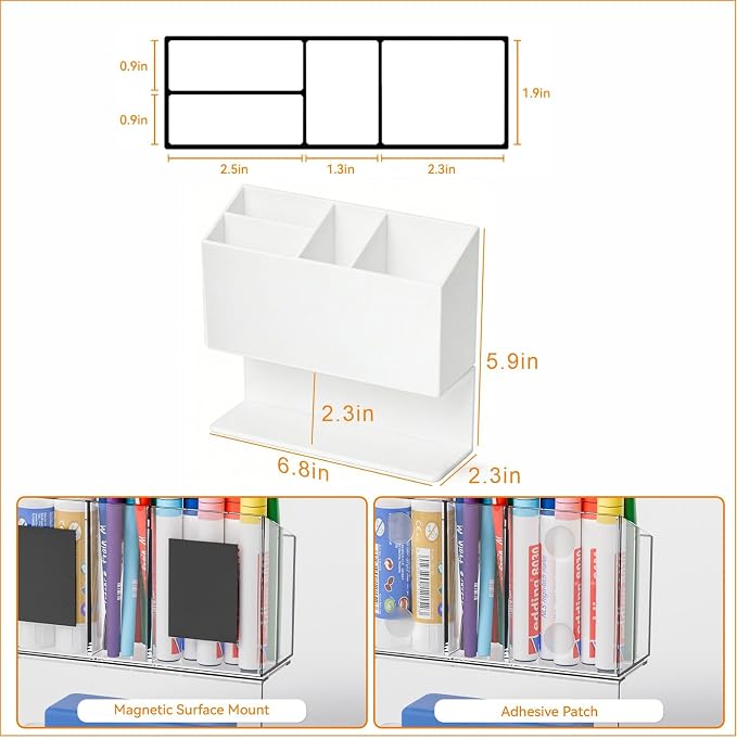 Yieach Magnetic Dry Erase Marker Holder for Whiteboard,Non-Slip Magnet Expo Marker Holder and Magnetic Cup for Dry Erase Markers,Acrlic Pencil Pen Holder for Locker,Classroom,White Board,Office,White