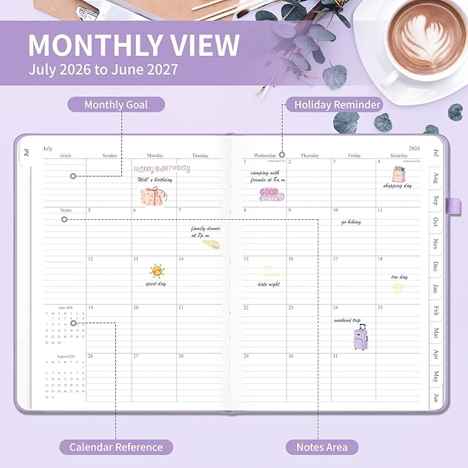Planner 2026-2027, 8.5" x 11" Weekly and Monthly Planner with Tabs from Jul 2026 - Jun 2027 Academic Year, A4 Large Hardcover Agenda Calendar with Date for School & Office Schedule, Purple