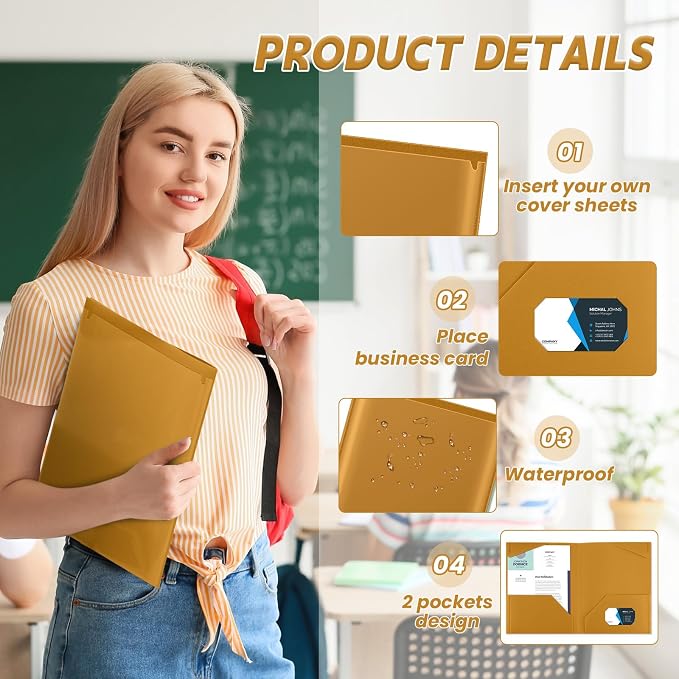 Henoyso 36 Pack Brown Plastic Folders with Clear Front Pockets Heavy Duty File Folders with 2 Pockets and Card Slot for Student Communication School Office Presentation Report