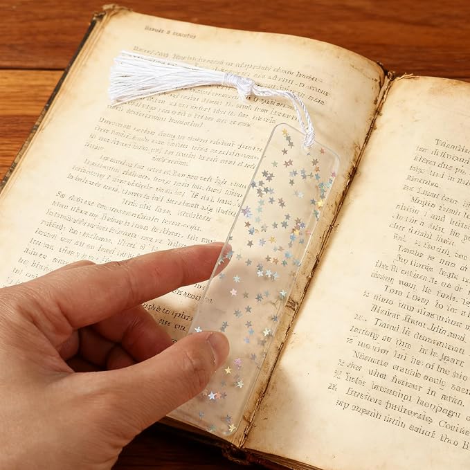 4 PCS Glitter Acrylic Bookmarks with Star, Tassel Bookmarks for Kids, Colorful Star Art Bookmark with Tassel for Girls Women Reading Presents