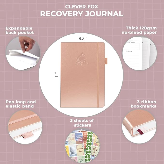Clever Fox Addiction Recovery Journal Large – Guided Sobriety Workbook for Alcohol, Drug, Gambling, Eating & Other Addictions – Daily Planner to Support Recovery Progress, 8.3x11” (Rose Gold)