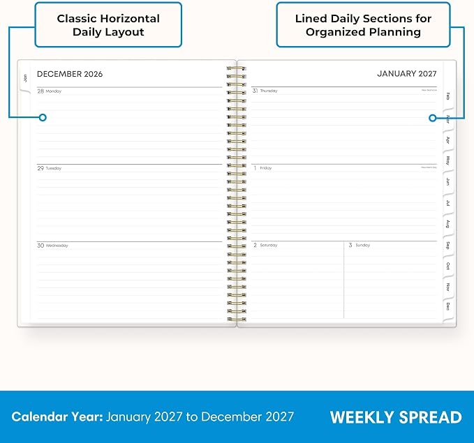 Blue Sky 2027 Weekly and Monthly Planner Calendar, January 2027 - December 2027, 8.5" x 11", Flexible Cover, Laminated Tabs, Durable Twin Wire Binding, Storage Pocket, Laurel
