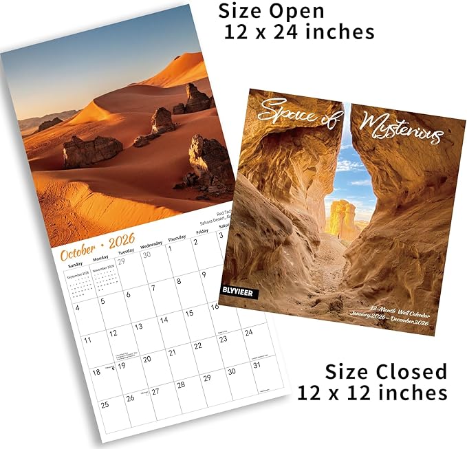 2026 Wall Calendar Mysterious Space, 14 Months Hangable Wall Calendars, 12" x 24" (Open), Thick Glossy Paper, Organizing & Planning