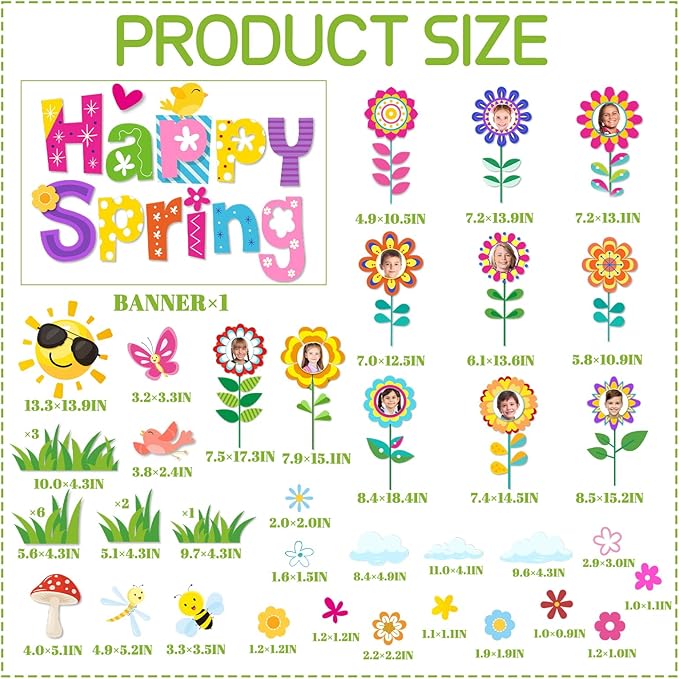 Spring Bulletin Board Decorations, Hello Spring Bulletin Board Decorations Includes Flower Mindset Photo Posting Craft Cutouts and Sun Cloud Cutouts for School Offices Classroom Back to School Party