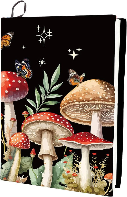 CRASPIRE Mushroom Stretchable Book Cover Butterfly Plant Washable Reusable Large Nylon Book Protector Elastic Notebook Wraps Suitable for Most Hardcover Books Classroom Students