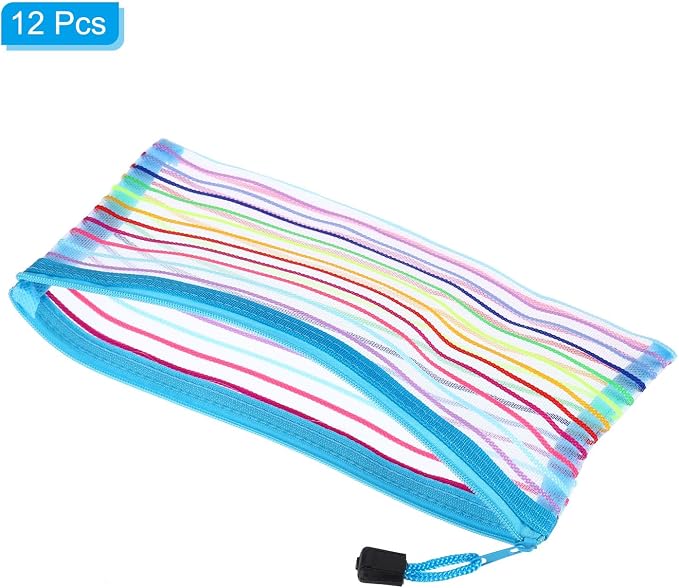 PATIKIL Mesh Zipper Pouch, 12 Pack Nylon B6 Size Pen Pencil Case Document Toiletry Cosmetic Makeup Zipper Travel Pouch Organizer for Office, Sky Blue