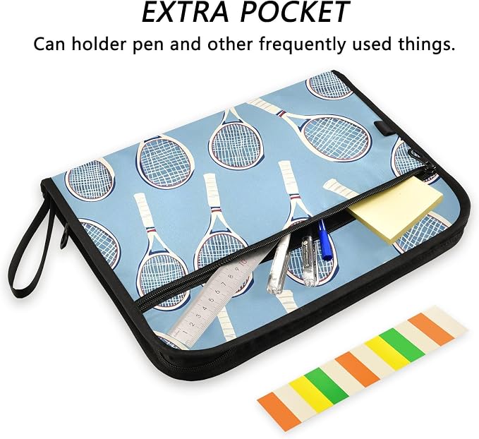 Expanding File Folder Tennis Racket Blue Accordion File Organizer 13 Pockets Document Organizer with Zipper Labels A4 Letter Office Storage