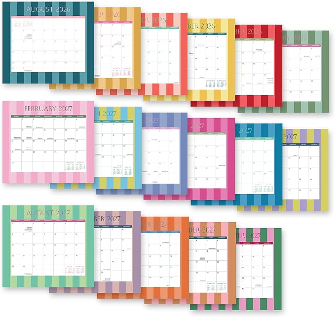 Orange Circle Studio 2027 Cabana Stripes Magnetic Monthly Calendar Pad, 17-Month Stripe Design Calendar for Office Desk & Refrigerator, Wall Planner, 9.6" x 8.5", Tear-Off Pages, Thick Paper Family Organizer