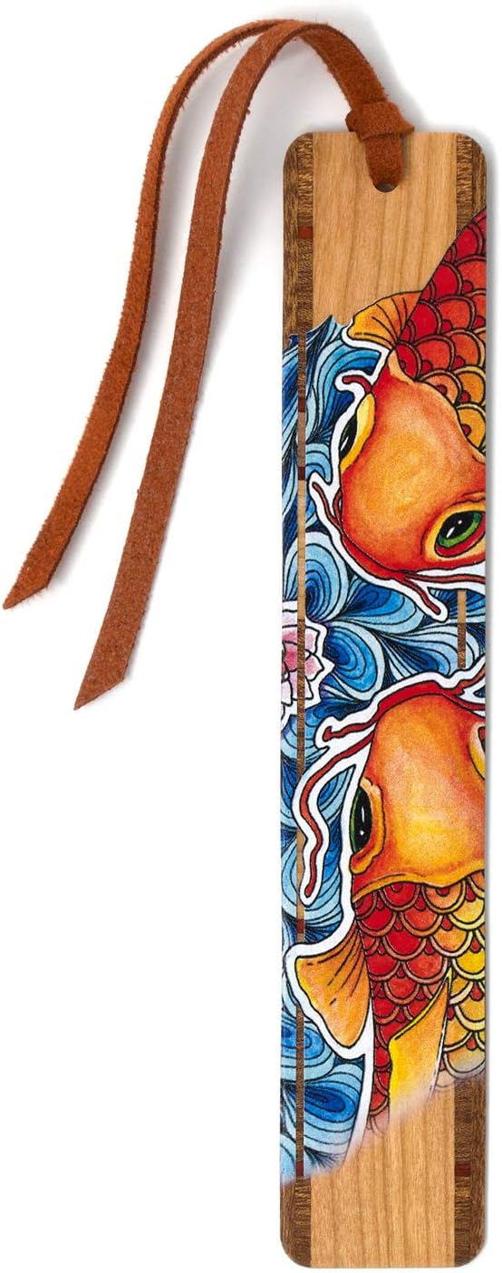 Japanese Koi Fish by Christi Sobel Wooden Bookmark | Colorful Koi Pond Art | Gift for Fish Lovers, Pond Enthusiasts, Nature Lovers, Gardeners & Readers | Handmade in the USA