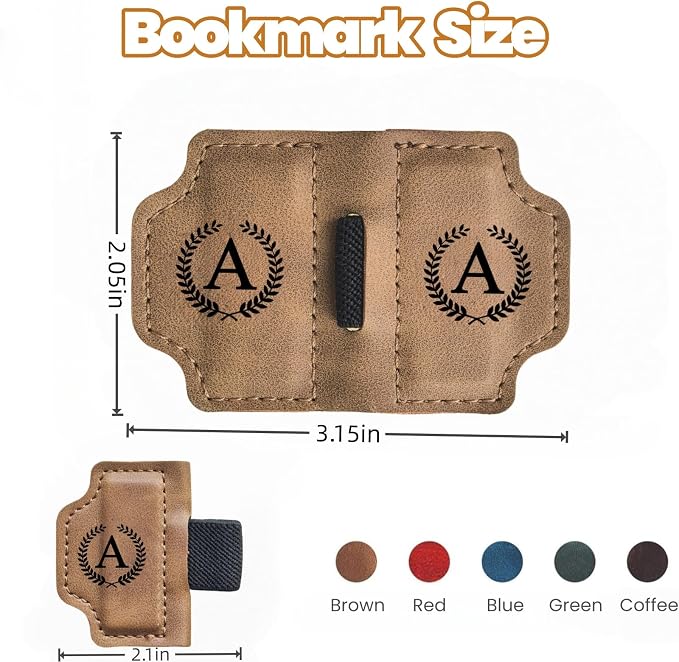 MOTEERLLU Custom Bygonemark Personalized Magnetic Leather Pen Holder Bookmark with Initial for Reading Women, Men, Teacher, Book Lovers Gifts & Accessories(Coffee,M)
