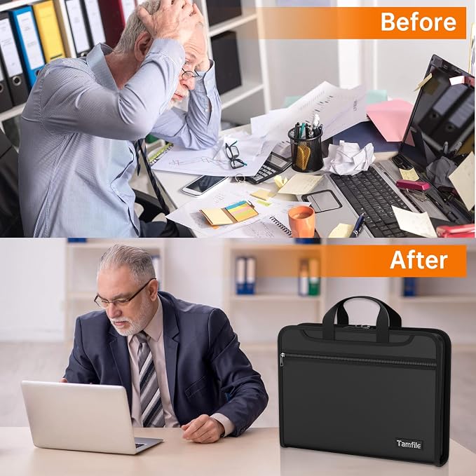 Fireproof Accordion File Organizer with Lock, 5200℉ Document Organizer | Thickened, 13 Colorful Pocket, with Zipper & Labels, Important Document Organizer, Expanding File Folder, with Handle, Black