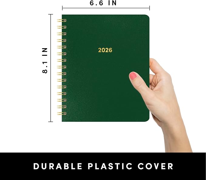 PAPERAGE 2026 Weekly & Monthly Planner, 12 Months (January 2026 - December 2026), 6.6 in x 8.1 in, Spiral Bound 2026 Planner with Weekly, Monthly & Yearly Views, Note Pages & Inner Pocket – Dark Green