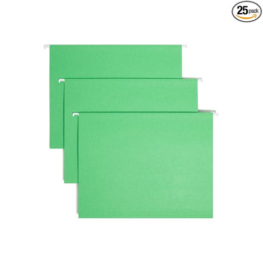 Smead Standard Hanging File Folders, 25 Count, Green, 1/5-Cut Adjustable Tabs, Letter Size (64061)