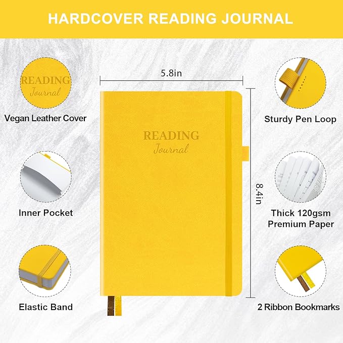 Reading Journal with 104 Book Reviews, Book Journal for Books Lovers & Readers - Review and Track Your Reading Progress, Reading Log Notebook Gift, A5, Yellow